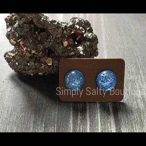 Blue glitter stud earrings